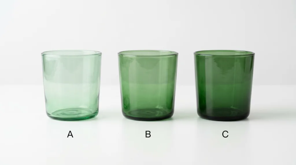 Three glass colour approval options presented side by side