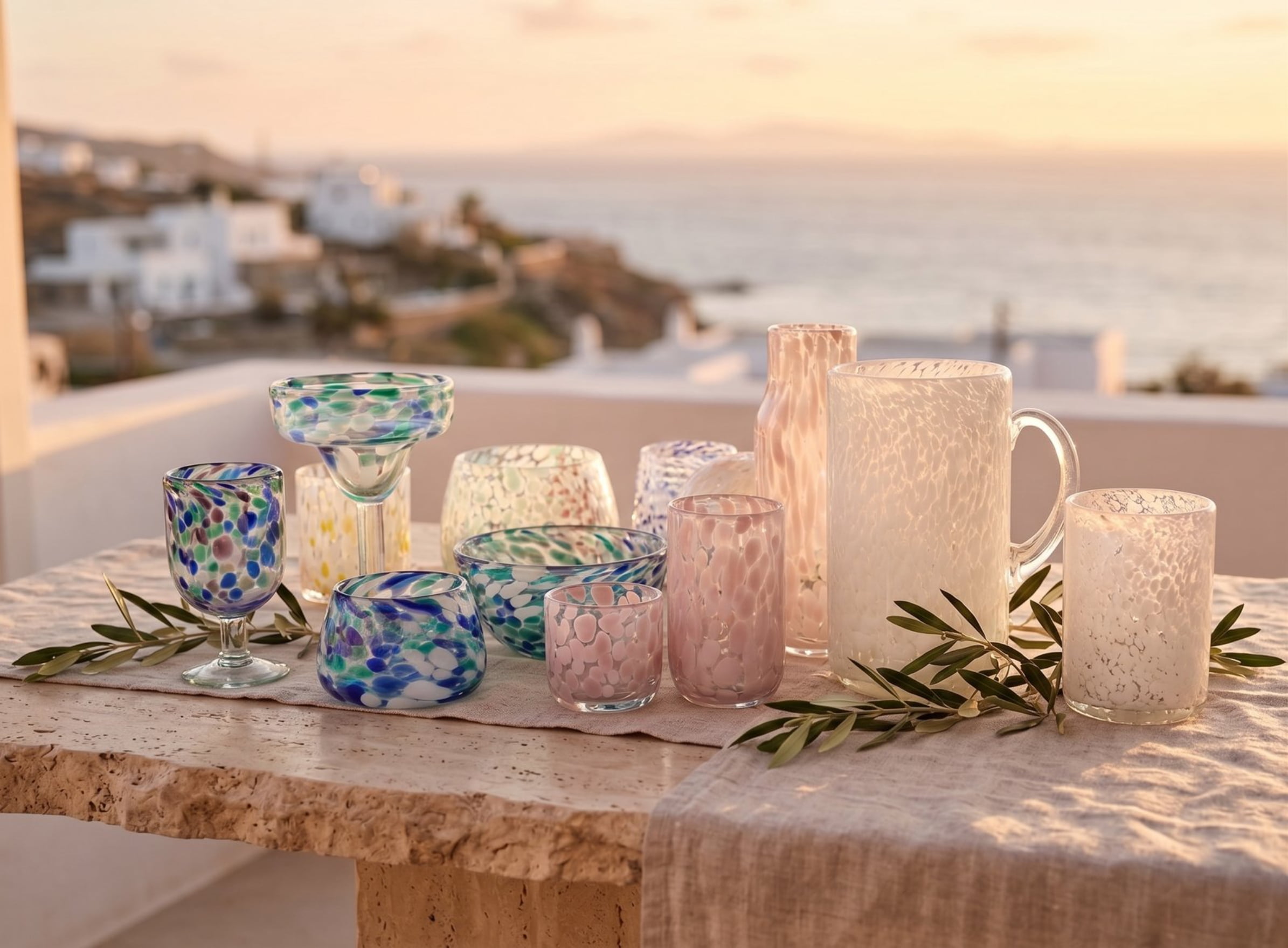 Speckled glassware with a textured colour finish