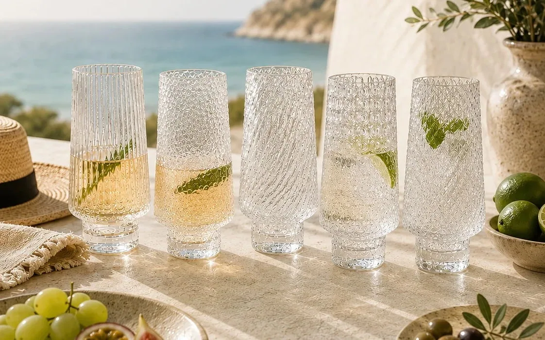 Textured highball and long drink glasses