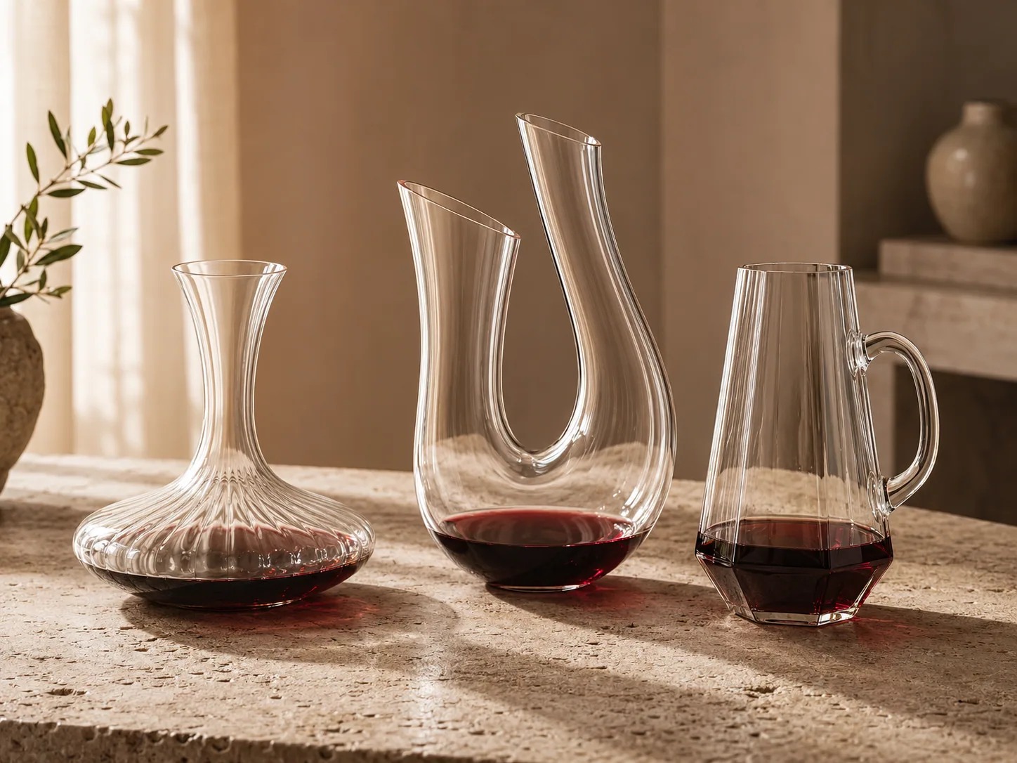 Elegant glass decanters for serving and display