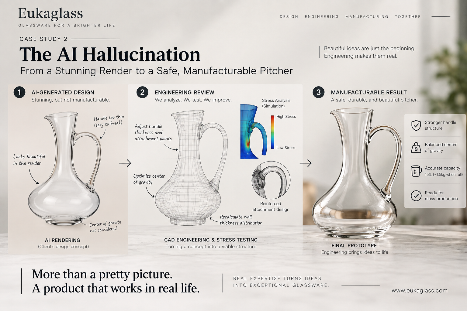 CAD stress testing and engineering for AI generated glassware design