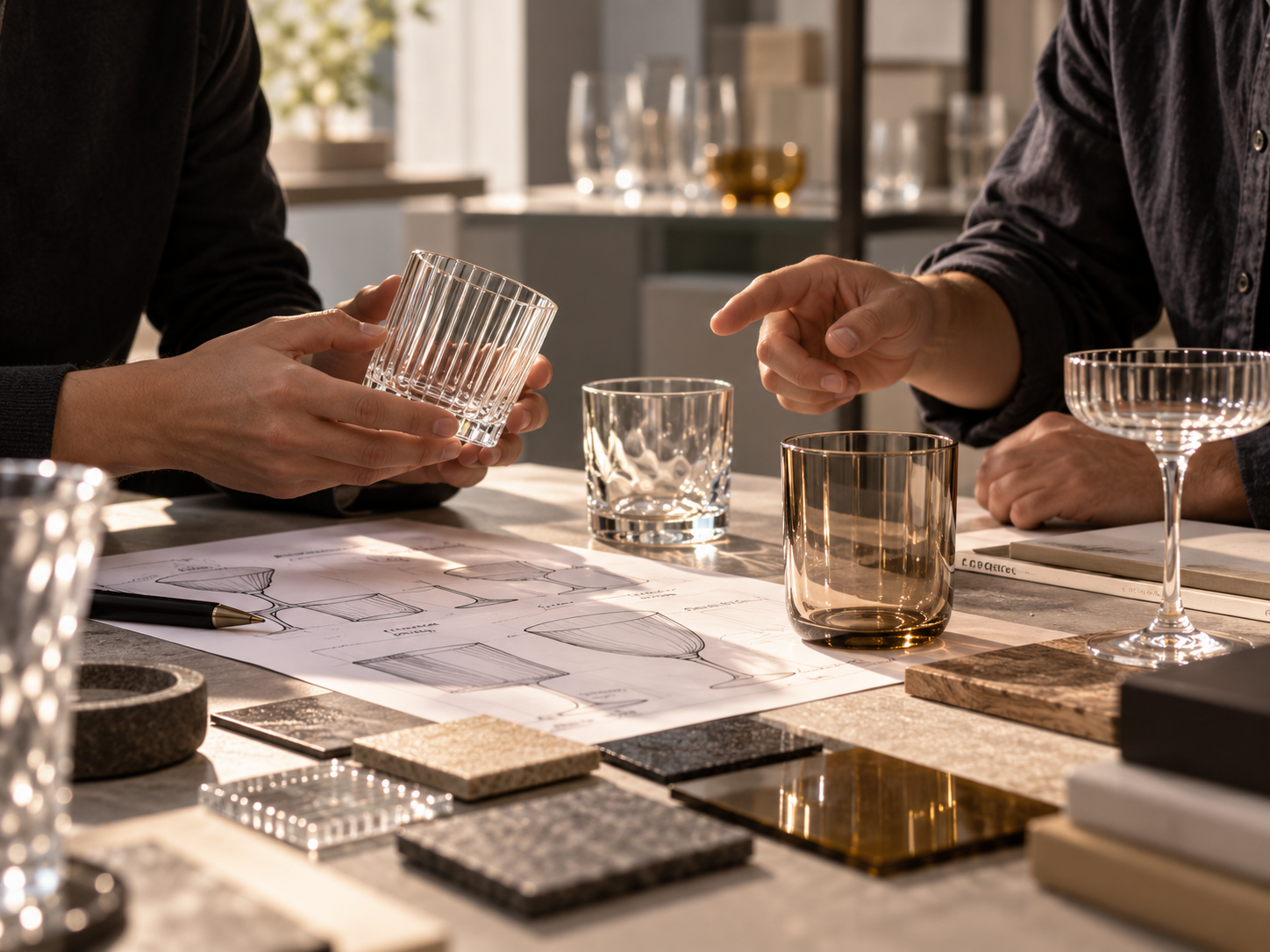 Glassware sample placed on a work surface during product development