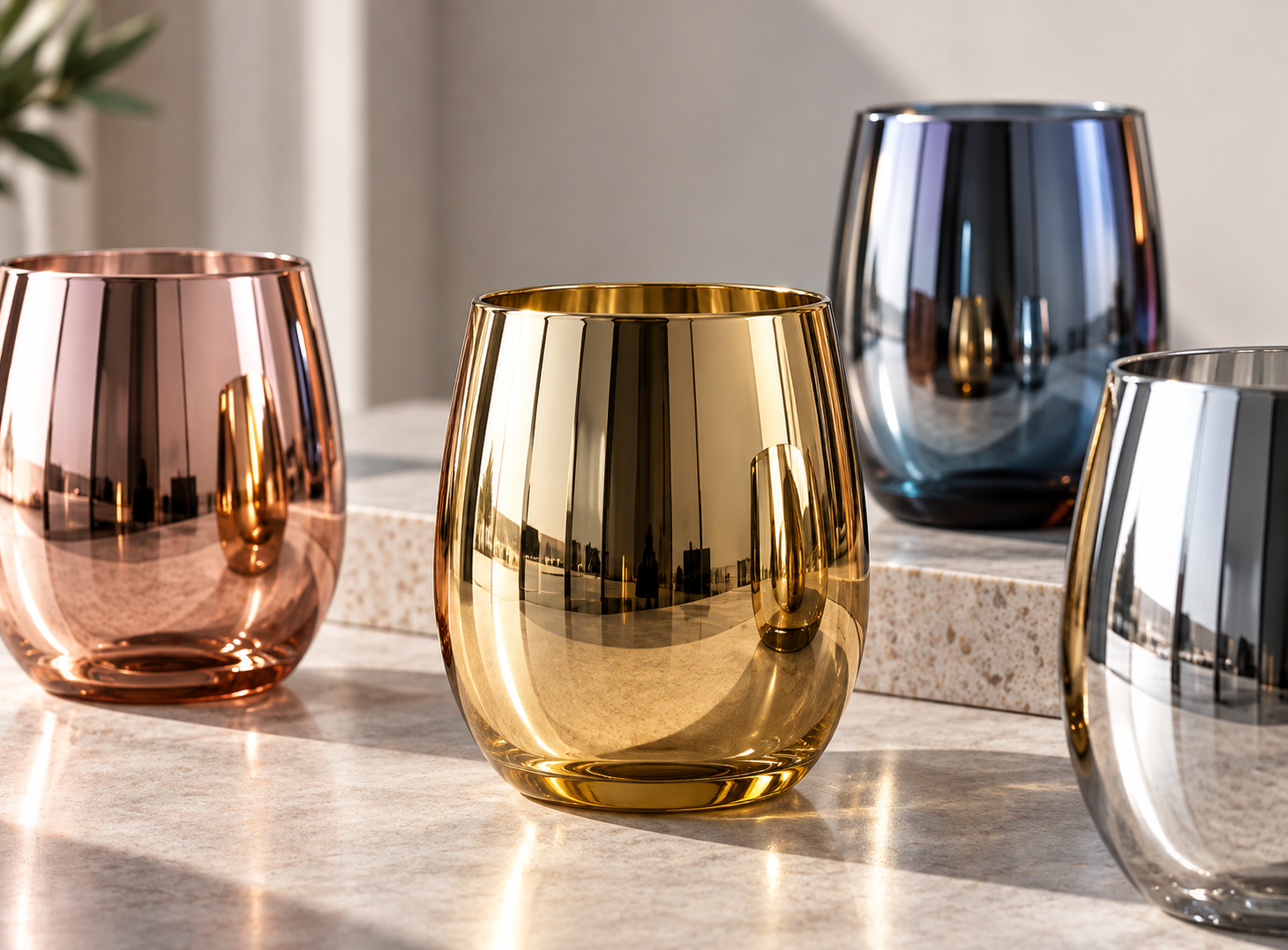 Electroplated metallic glassware
